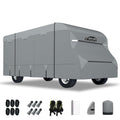 Gray DikaSun RV cover with accessories on a white background