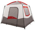 Camping tent with gray and red design on a white background