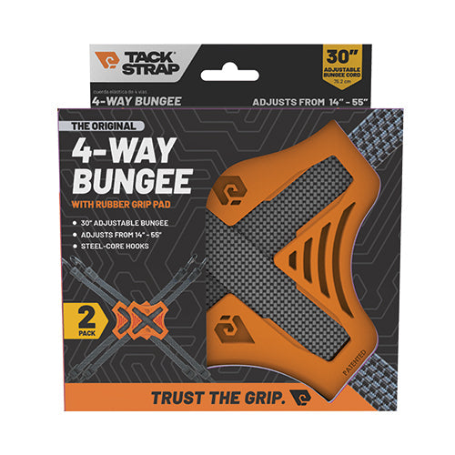 Tack Strap 4-Way Bungee Cord System with Non-Slip Rubber Grip | 2-Pack