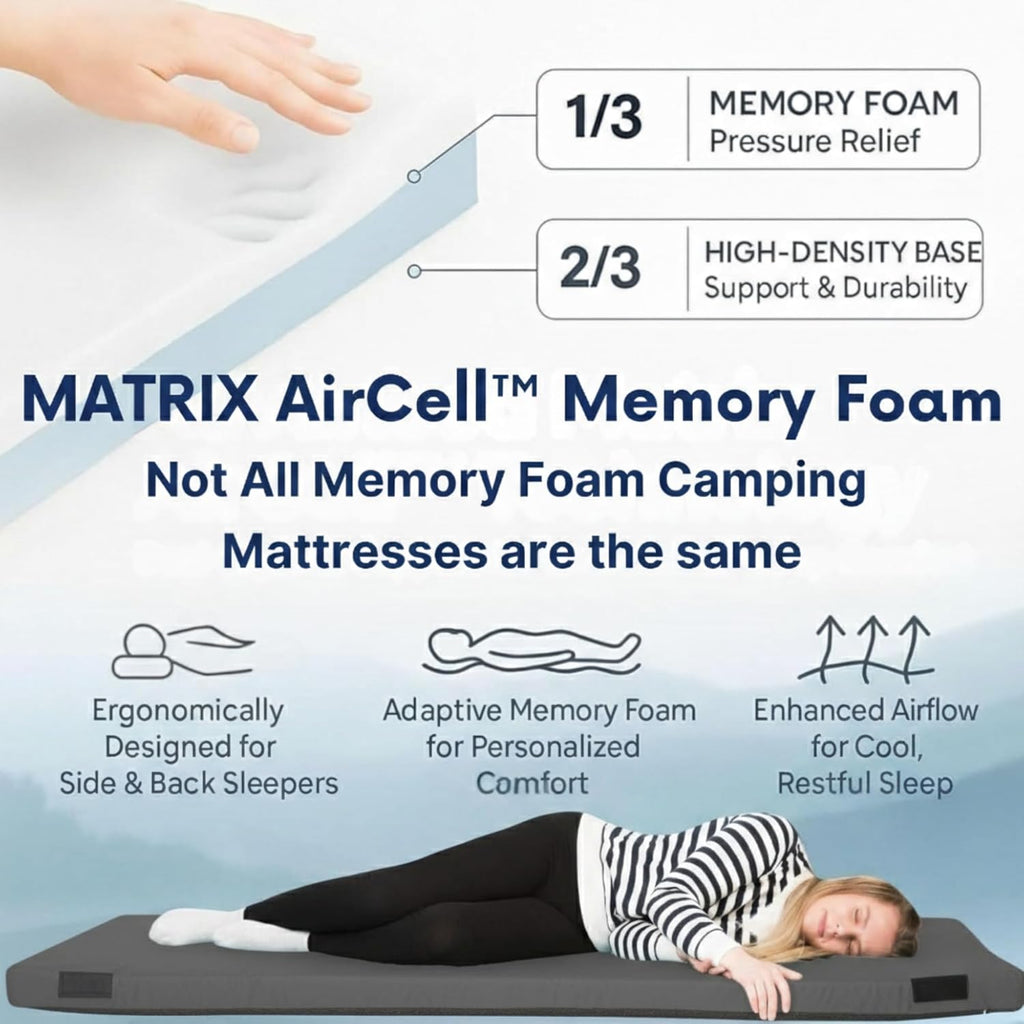Hazli Matrix Air-Cell Memory Foam Camping Mattress – 6 Sizes, 5 Colors