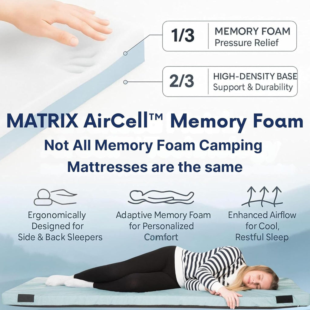 Hazli Matrix Air-Cell Memory Foam Camping Mattress – 6 Sizes, 5 Colors