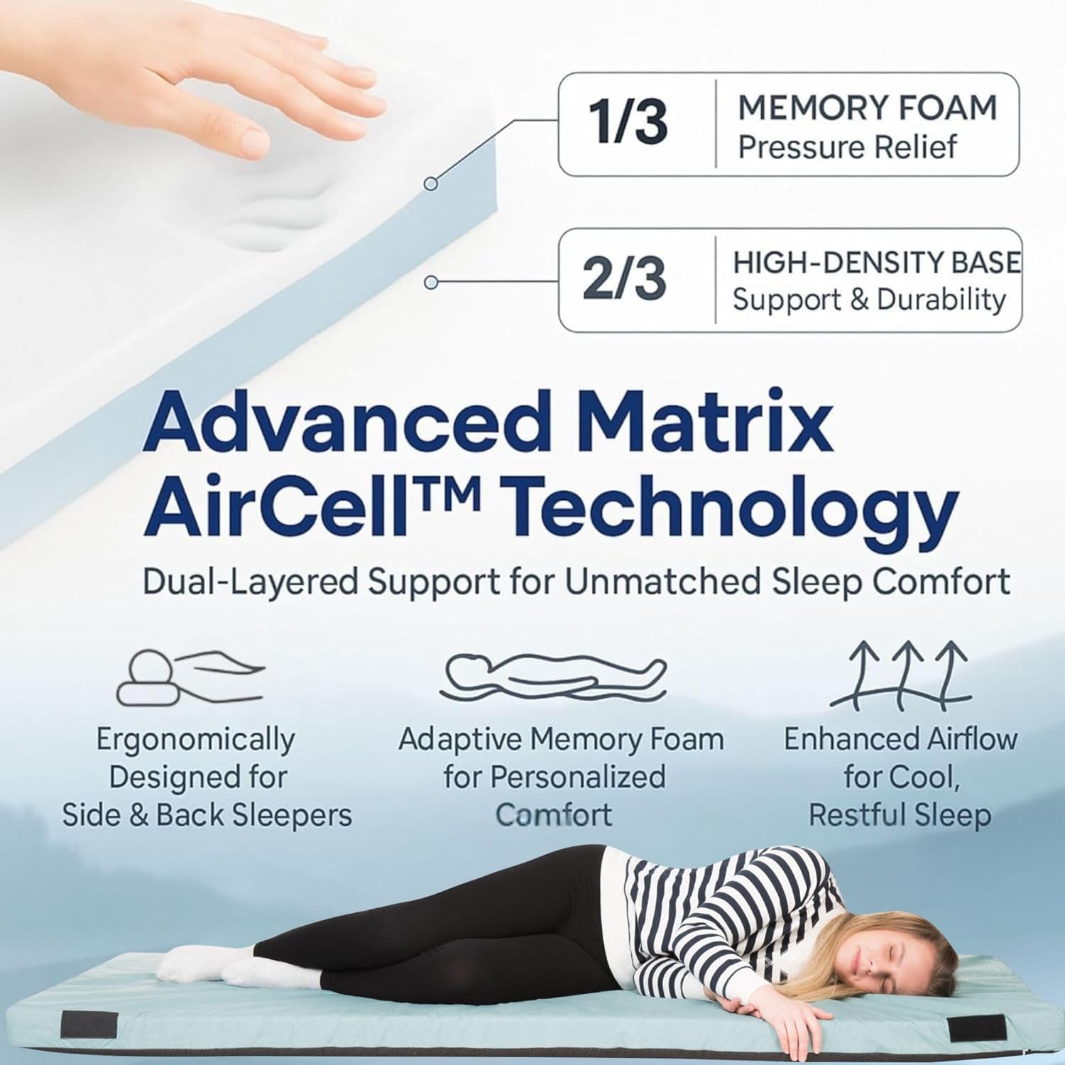 Hazli Matrix Air-Cell Memory Foam Camping Mattress – 6 Sizes, 5 Colors