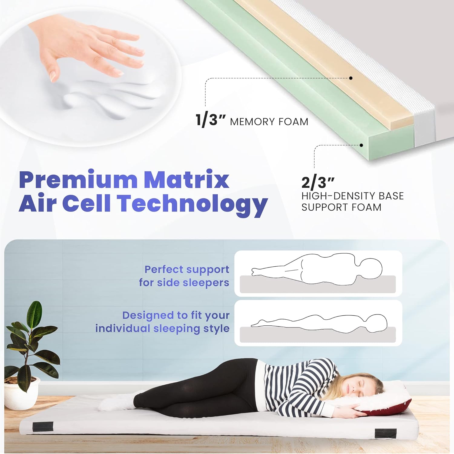 Hazli Matrix Air-Cell Memory Foam Camping Mattress – 6 Sizes, 5 Colors