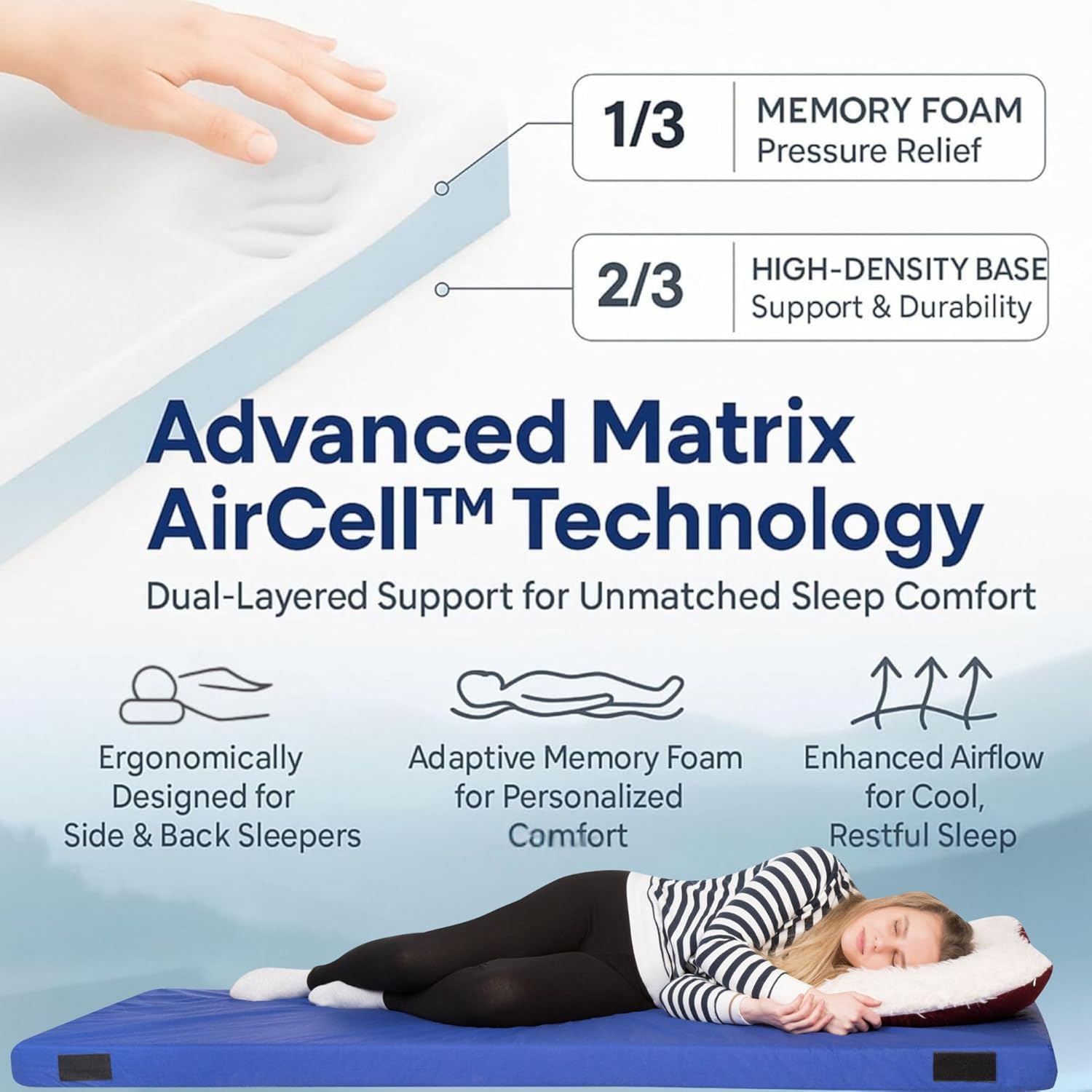 Hazli Matrix Air-Cell Memory Foam Camping Mattress – 6 Sizes, 5 Colors