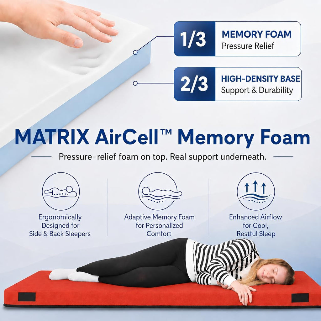 Hazli Matrix Air-Cell Memory Foam Camping Mattress – 6 Sizes, 5 Colors