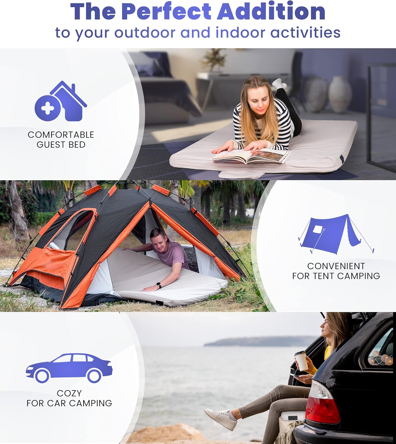 Hazli Matrix Air-Cell Memory Foam Camping Mattress – 6 Sizes, 5 Colors