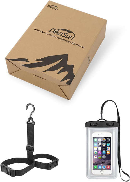 Dkasun outdoor equipment packaging with a phone case and leash on a white background