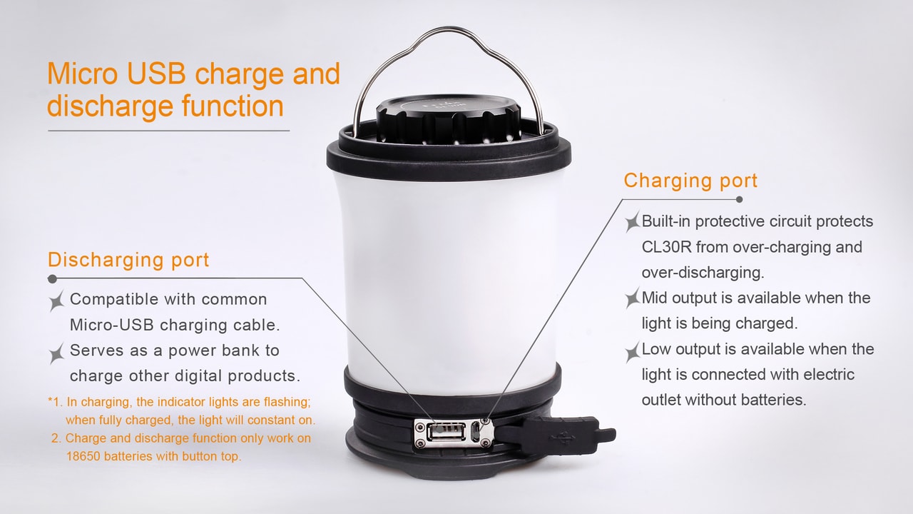 Lantern with Micro USB charging port on a white background