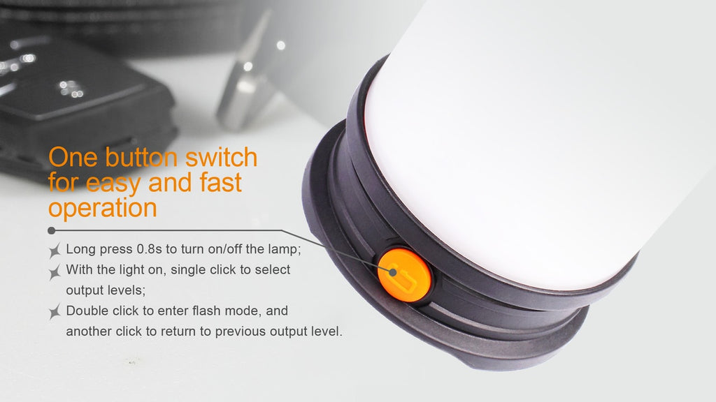 Lamp with a one-button switch on a white background