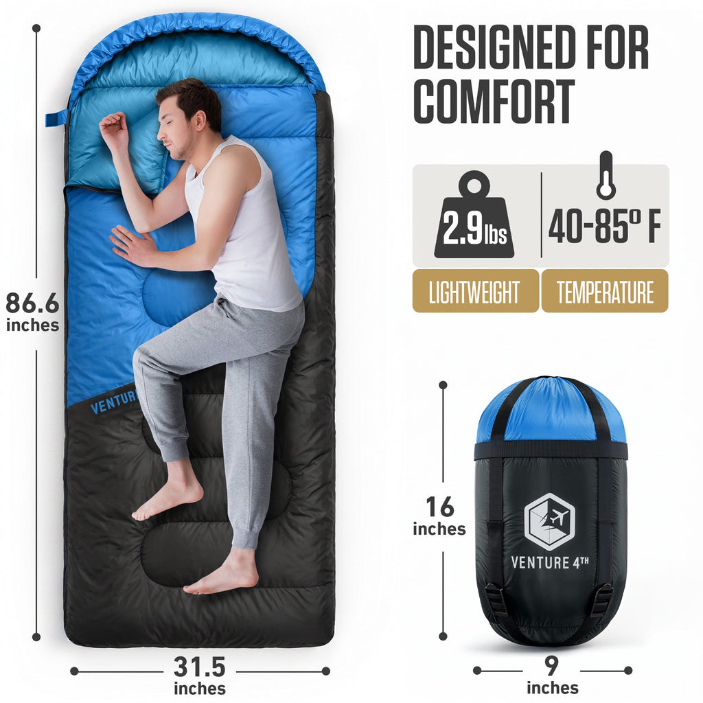 VENTURE 4TH Lightweight Summer Sleeping Bag – 40°F to 70°F