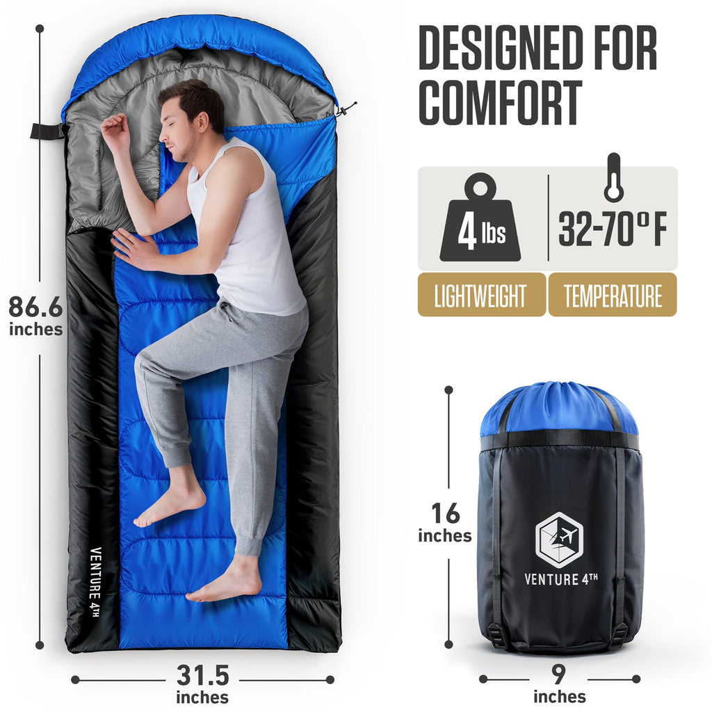 VENTURE 4TH XXL Sleeping Bag for Big & Tall Campers – 30°F to 70°F
