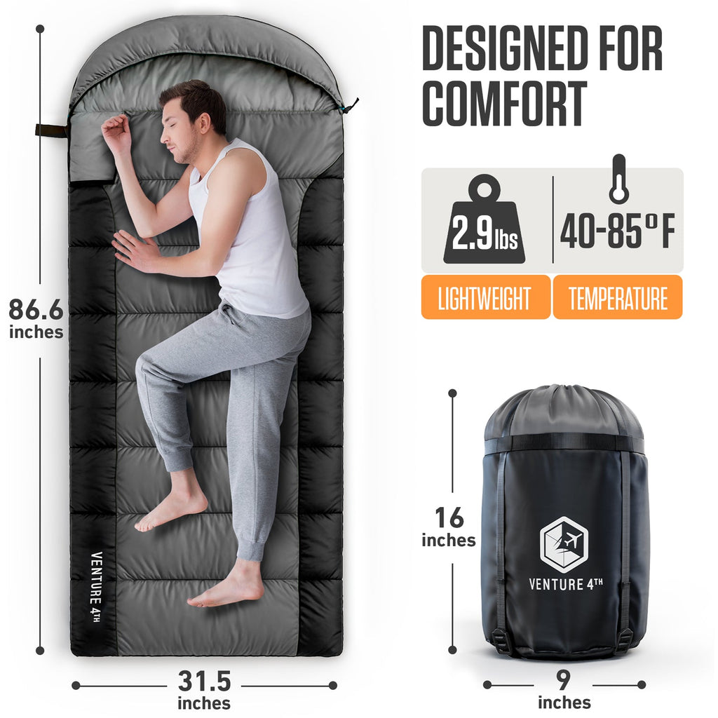VENTURE 4TH Lightweight Summer Sleeping Bag – 40°F to 70°F