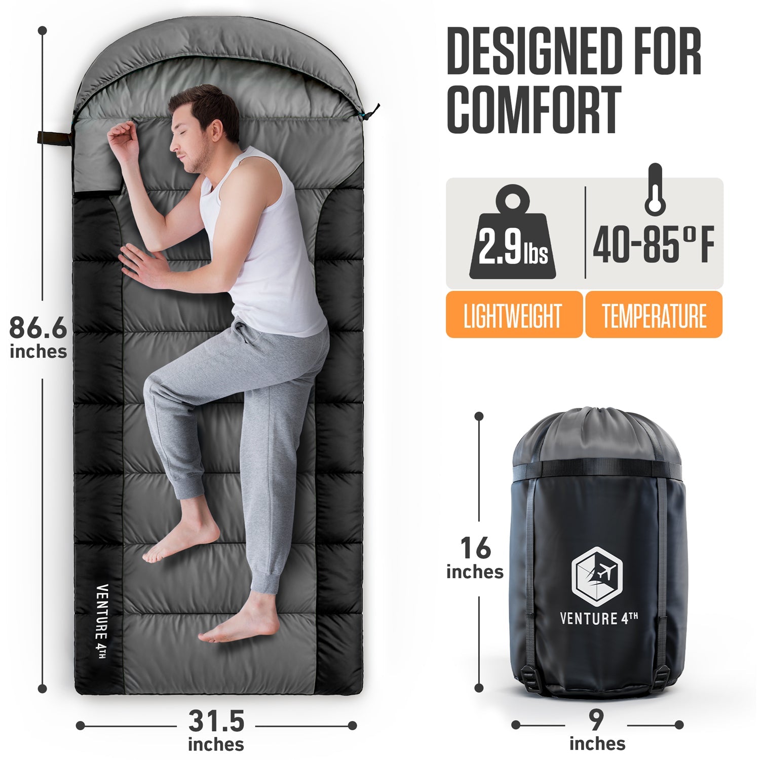VENTURE 4TH Lightweight Summer Sleeping Bag – 40°F to 70°F