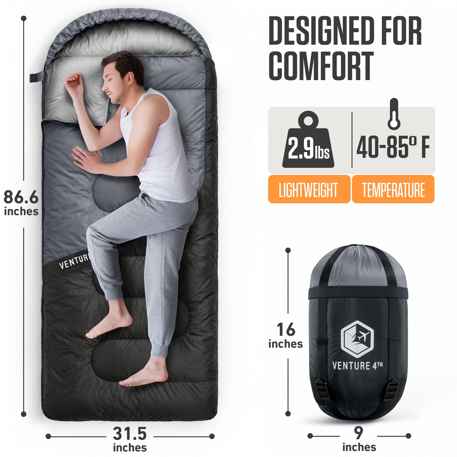 VENTURE 4TH Lightweight Summer Sleeping Bag – 40°F to 70°F