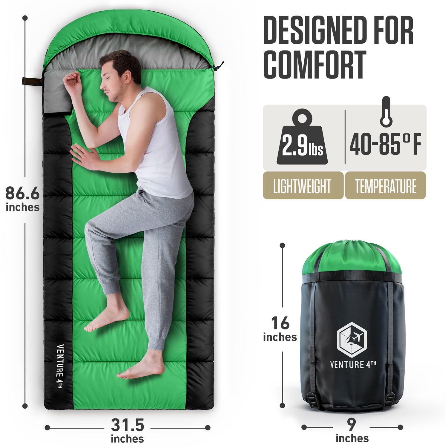 VENTURE 4TH Lightweight Summer Sleeping Bag – 40°F to 70°F