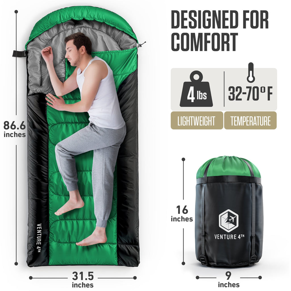 VENTURE 4TH XXL Sleeping Bag for Big & Tall Campers – 30°F to 70°F
