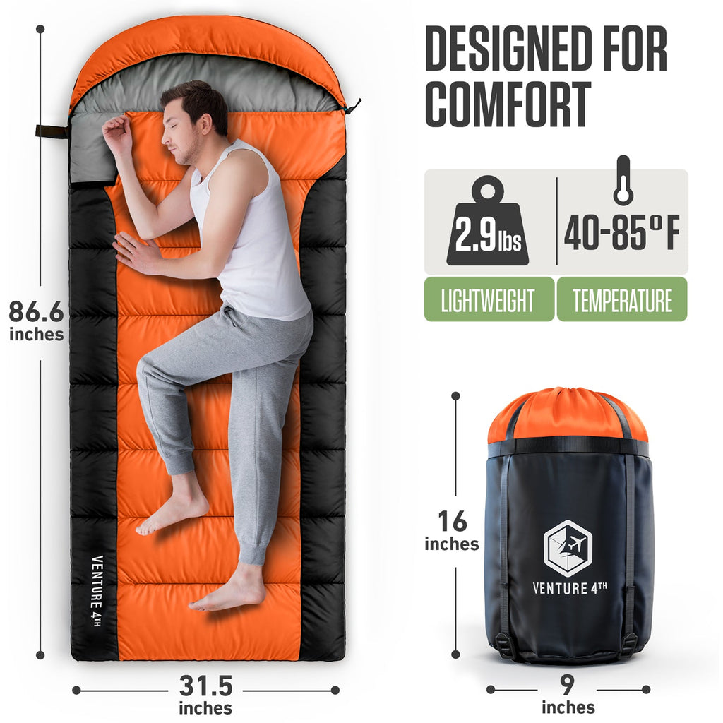 VENTURE 4TH Lightweight Summer Sleeping Bag – 40°F to 70°F