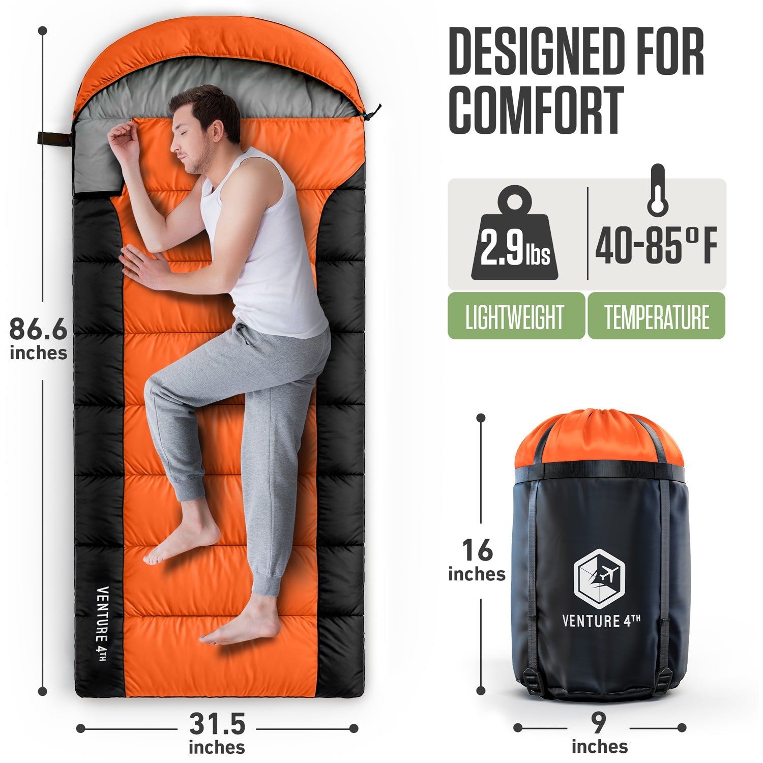 VENTURE 4TH Lightweight Summer Sleeping Bag – 40°F to 70°F