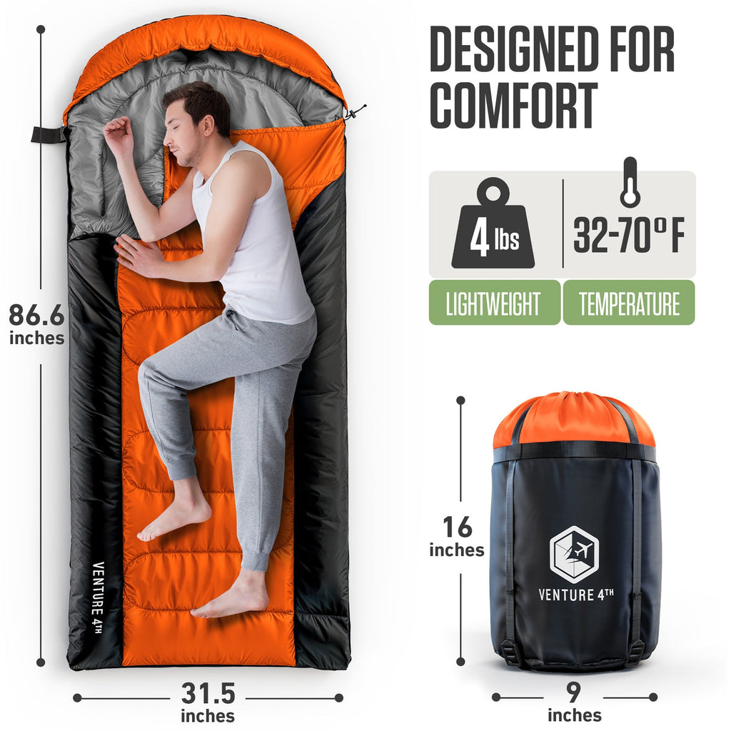 VENTURE 4TH XXL Sleeping Bag for Big & Tall Campers – 30°F to 70°F