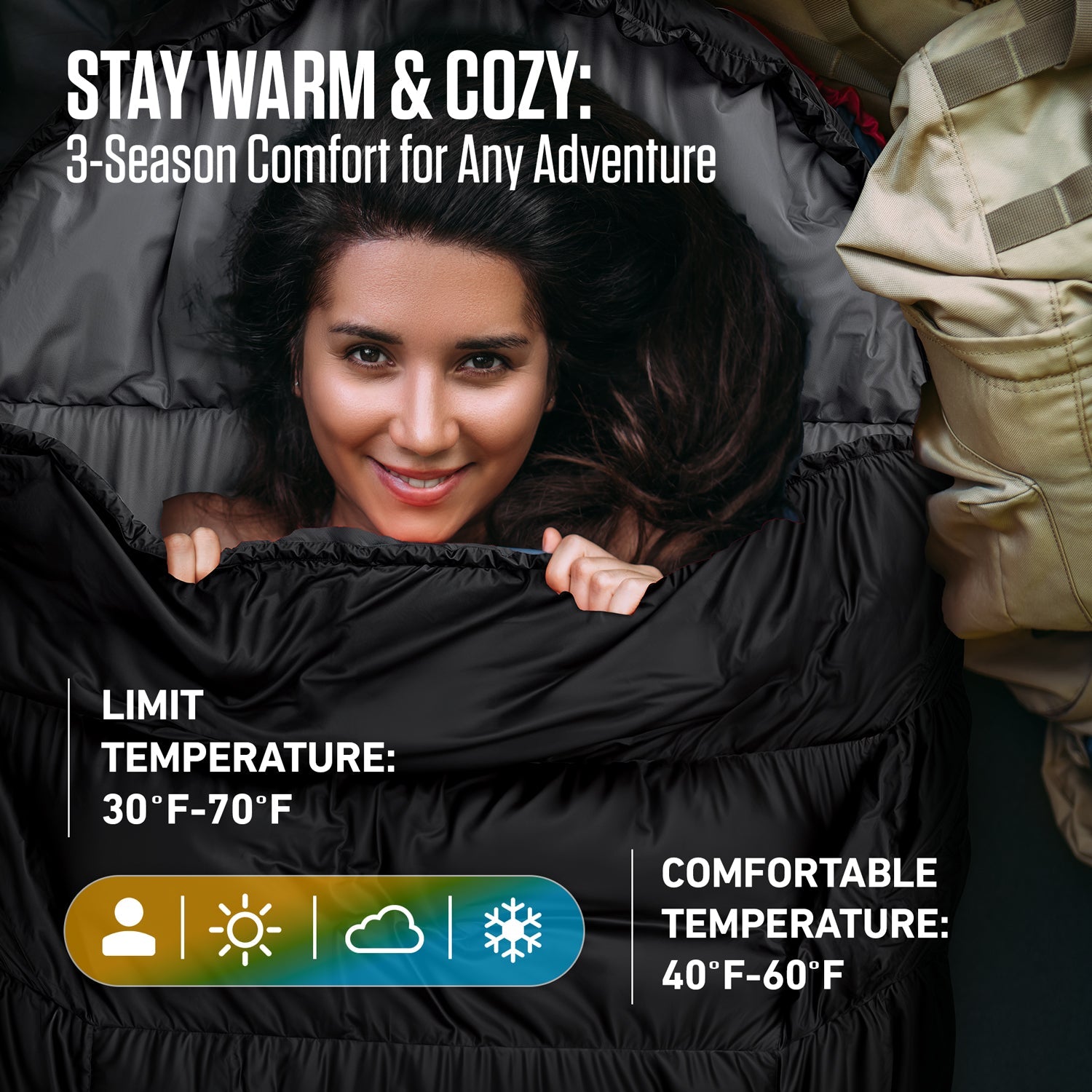 VENTURE 4TH XXL Sleeping Bag for Big & Tall Campers – 30°F to 70°F