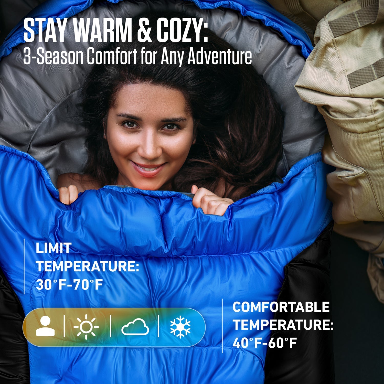 VENTURE 4TH XXL Sleeping Bag for Big & Tall Campers – 30°F to 70°F