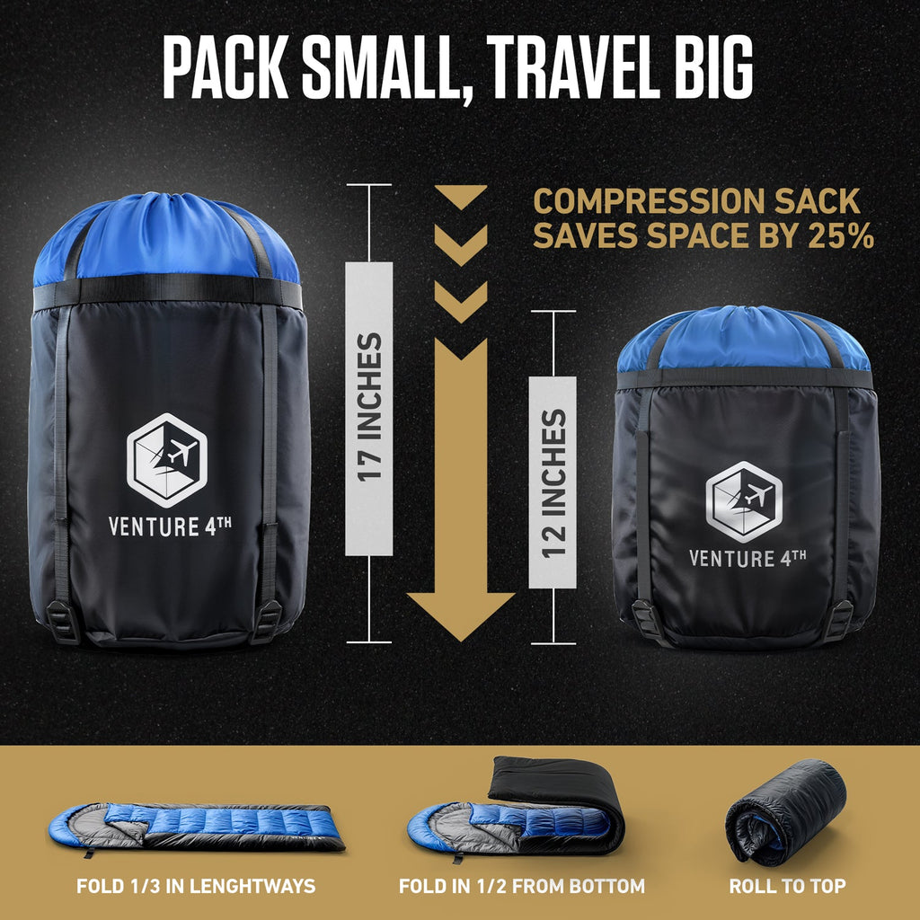 VENTURE 4TH XXL Sleeping Bag for Big & Tall Campers – 30°F to 70°F