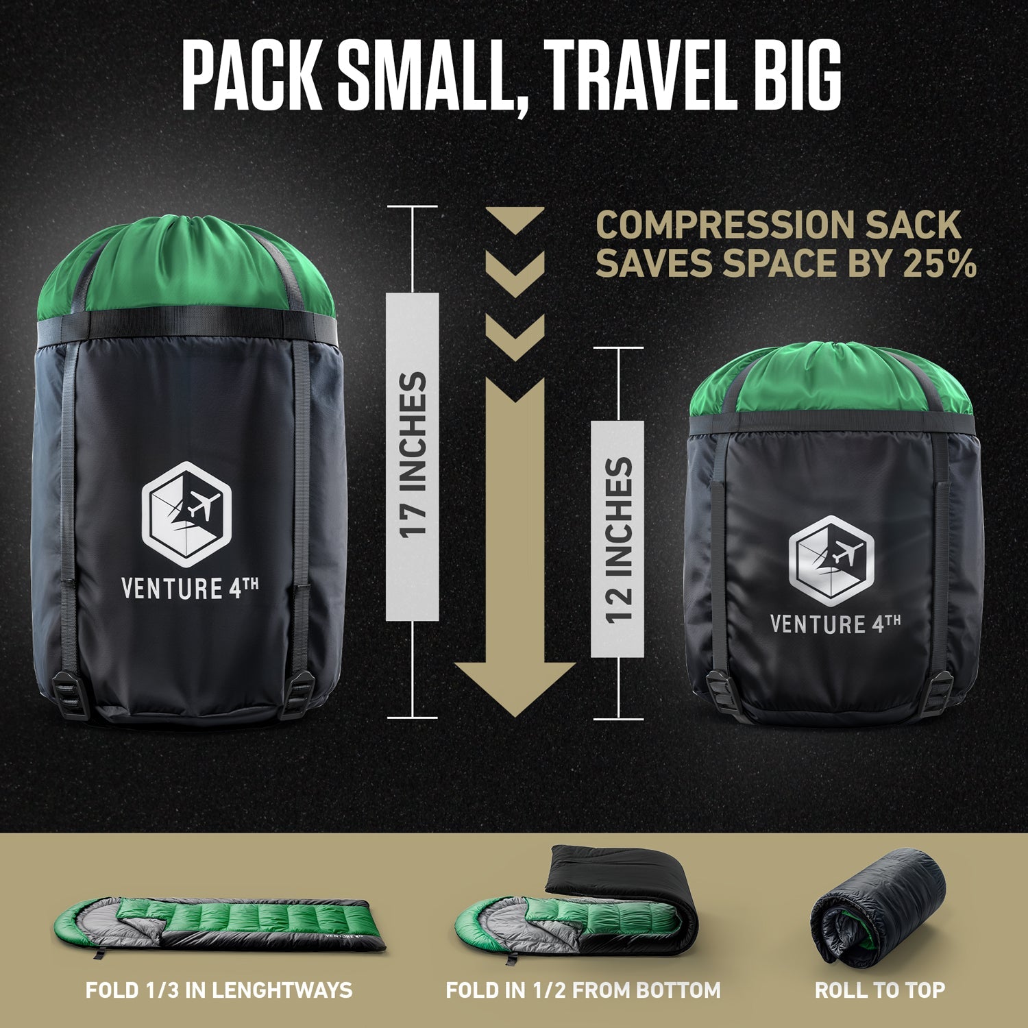 VENTURE 4TH XXL Sleeping Bag for Big & Tall Campers – 30°F to 70°F