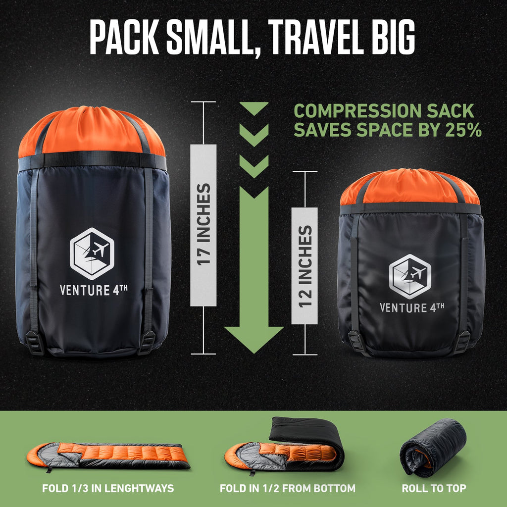 VENTURE 4TH XXL Sleeping Bag for Big & Tall Campers – 30°F to 70°F