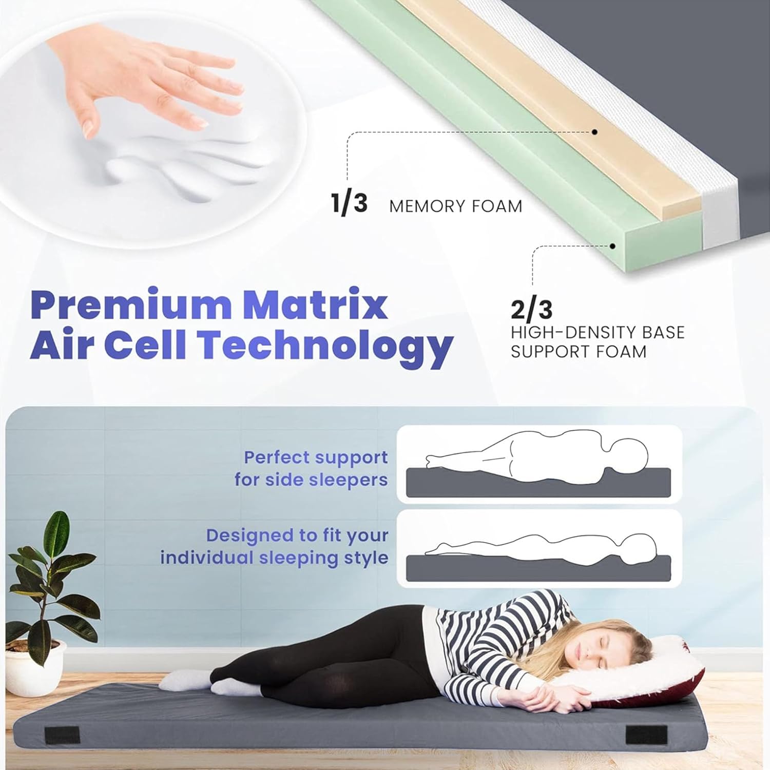 Hazli Matrix Air-Cell Memory Foam Camping Mattress – 6 Sizes, 5 Colors