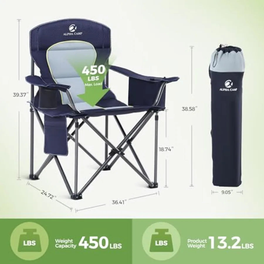 Heavy-Duty Folding Camping Chair with Padded Seat & Cup Holder