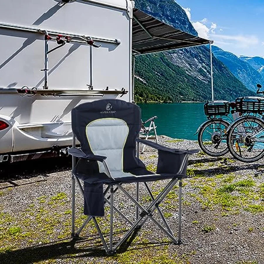 Heavy-Duty Folding Camping Chair with Padded Seat & Cup Holder