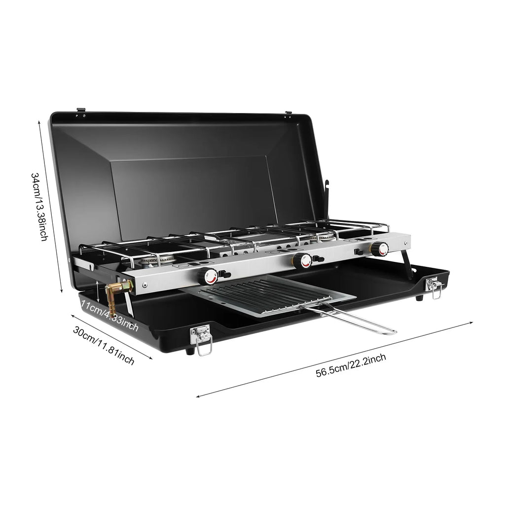 3-Burner Portable Camping Stove | Propane & Butane | 4.5 kW Outdoor Grill