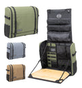 Collapsible picnic table with storage bags in various colors on a white background