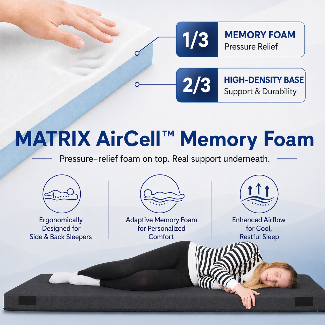 Hazli Matrix Air-Cell Memory Foam Camping Mattress – 6 Sizes, 5 Colors