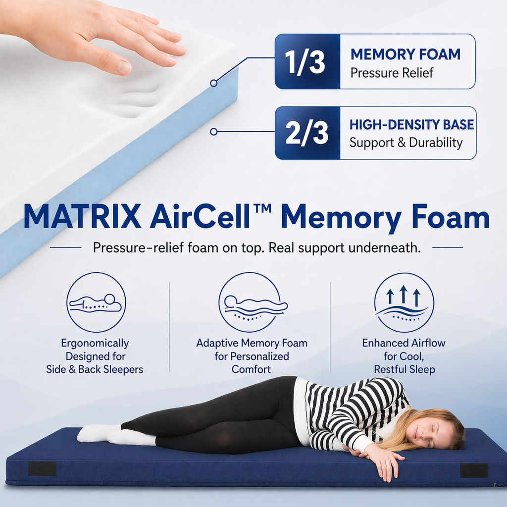 Hazli Matrix Air-Cell Memory Foam Camping Mattress – 6 Sizes, 5 Colors