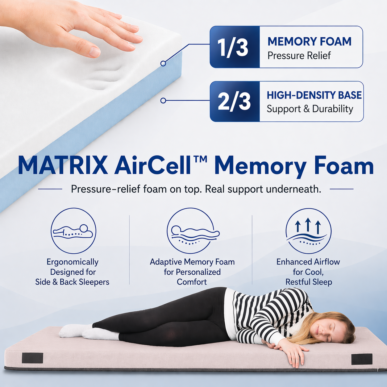 Hazli Matrix Air-Cell Memory Foam Camping Mattress – 6 Sizes, 5 Colors