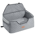 Gray quilted pet carrier with a visible brand logo on a white background
