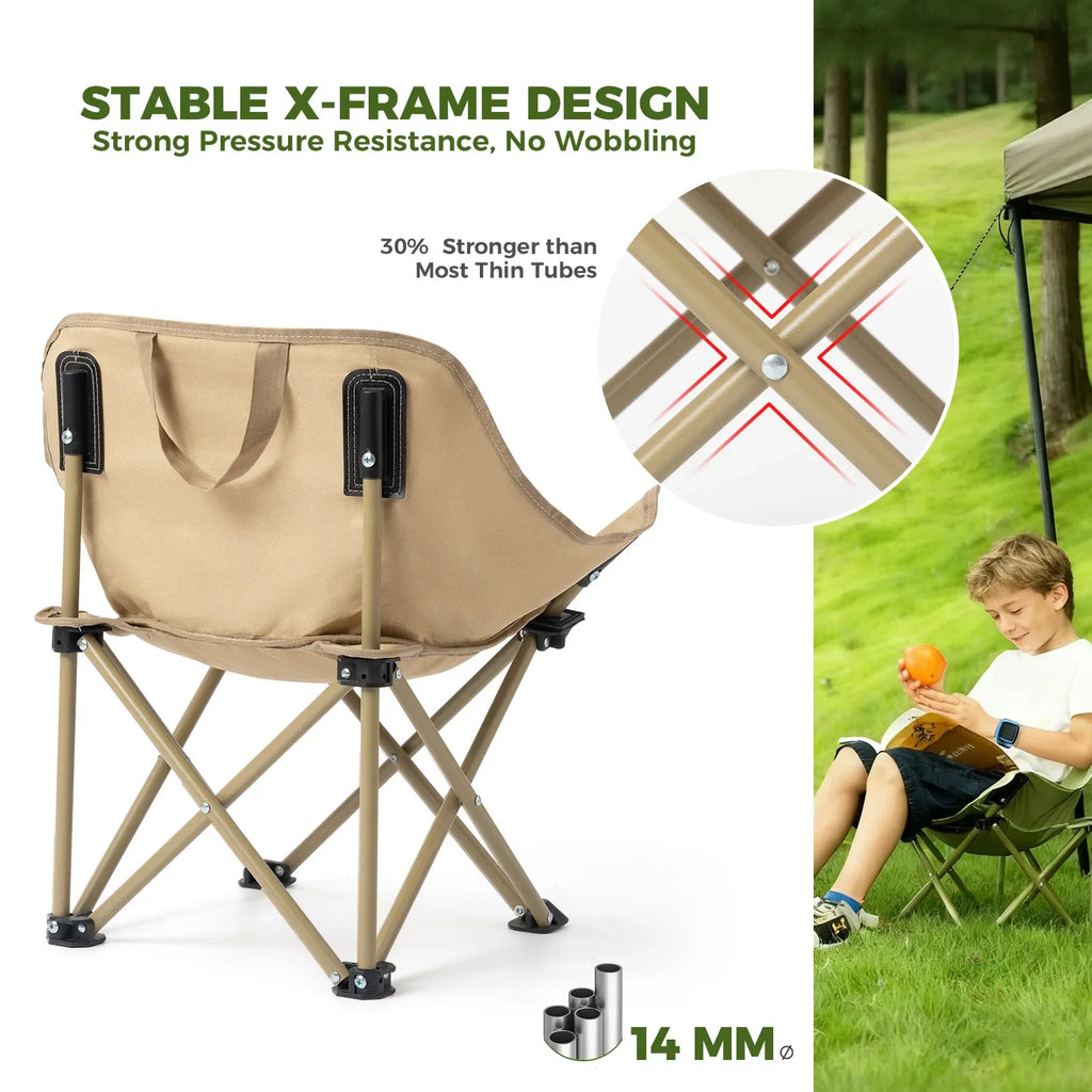 Folding Camping Chair with Ergonomic Support – Adult & Kids | Carbon Steel Frame
