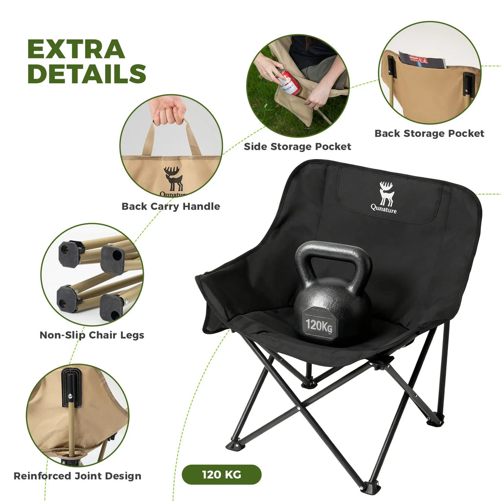 Folding Camping Chair with Ergonomic Support – Adult & Kids | Carbon Steel Frame