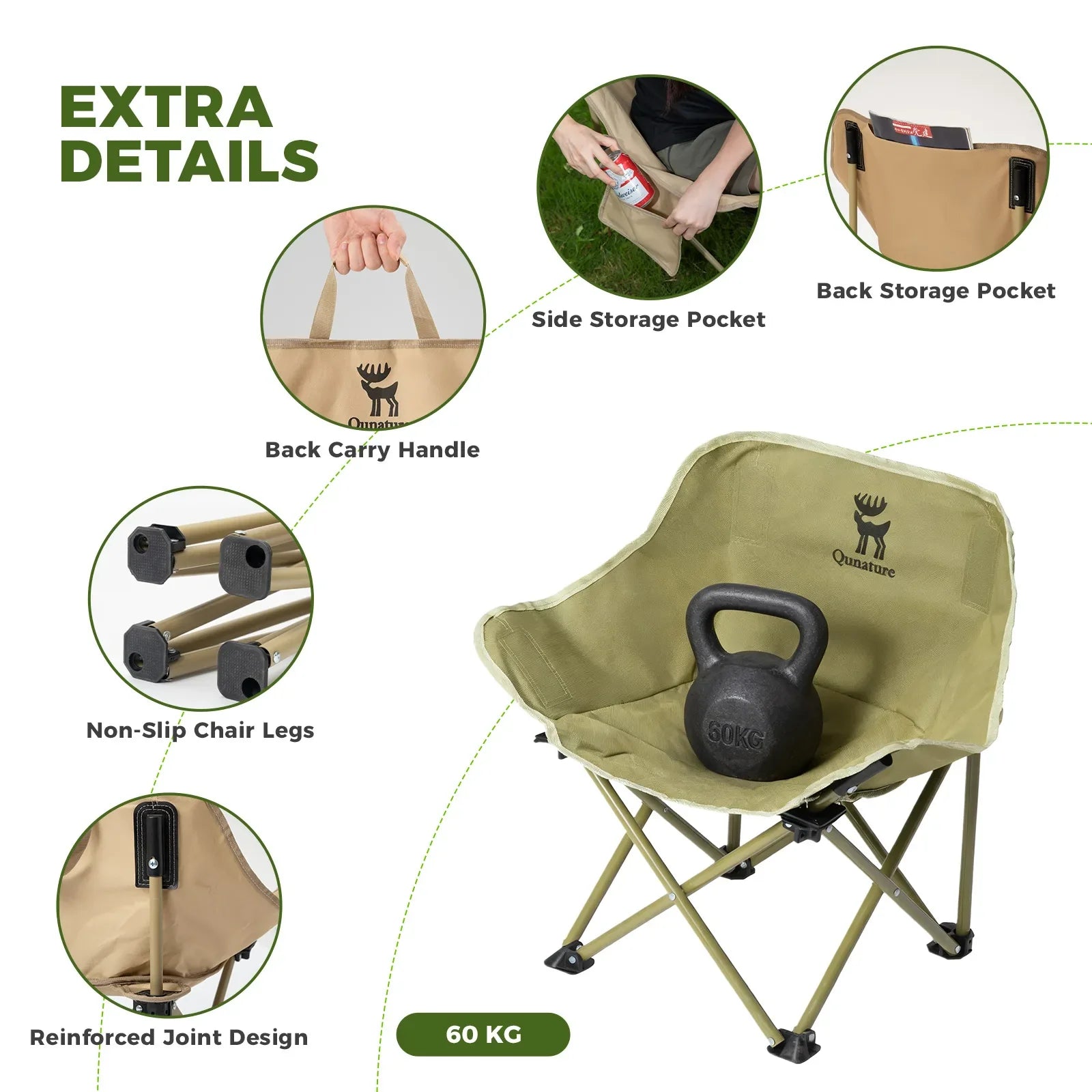 Folding Camping Chair with Ergonomic Support – Adult & Kids | Carbon Steel Frame