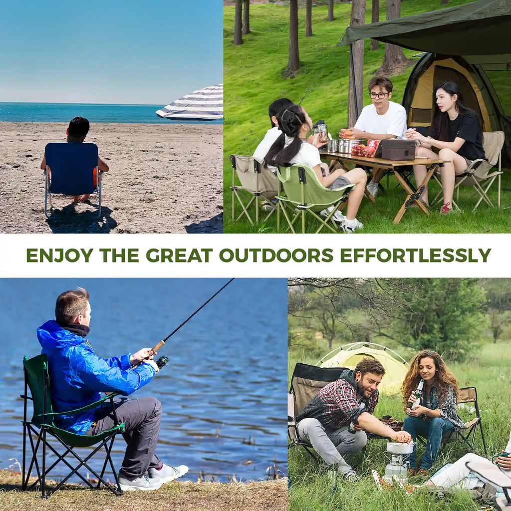 Folding Camping Chair with Ergonomic Support – Adult & Kids | Carbon Steel Frame